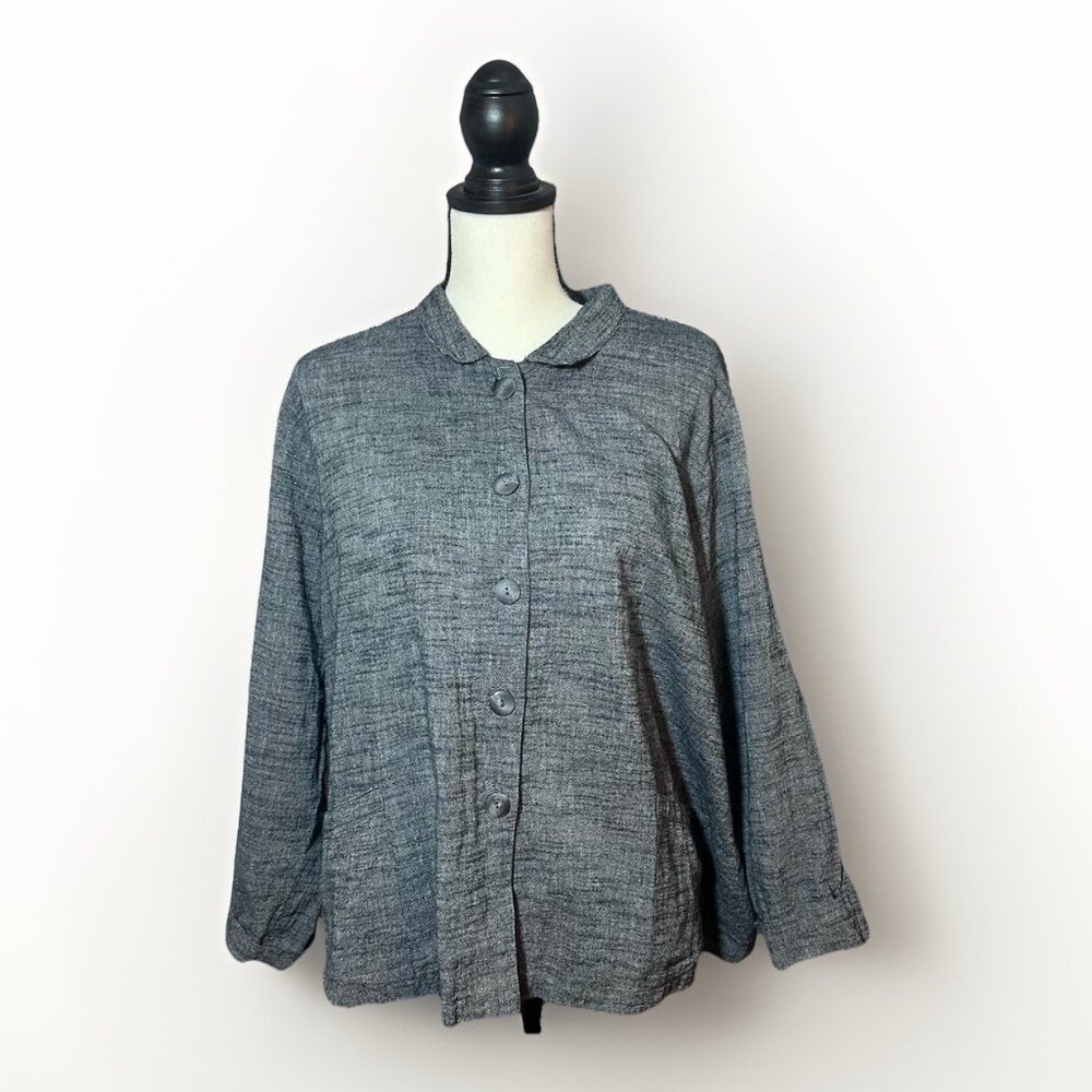 Sangam Top Women’s Large Gray Vintage Button Down Cotton